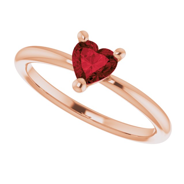 14K Gold Natural Mozambique Garnet Heart Solitaire Ring - Rose Gold - view 5