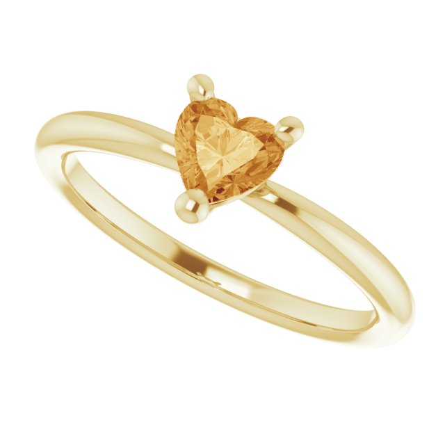 14K Gold Natural Citrine Heart Solitaire Ring - Yellow Gold - view 5