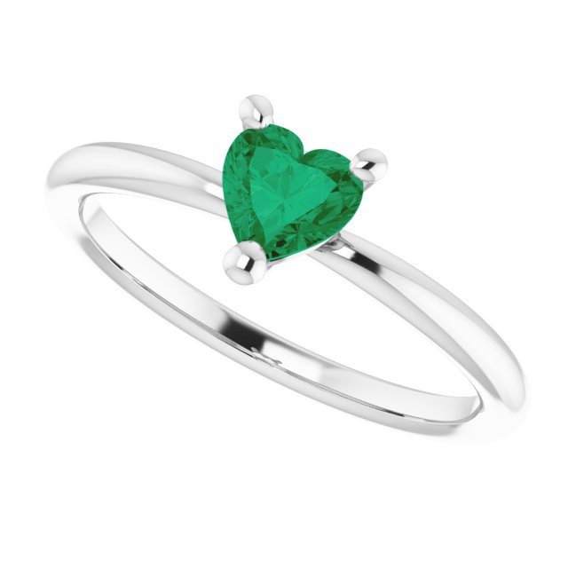 14K Gold Lab-Grown Emerald Heart Solitaire Ring - White Gold - view 5