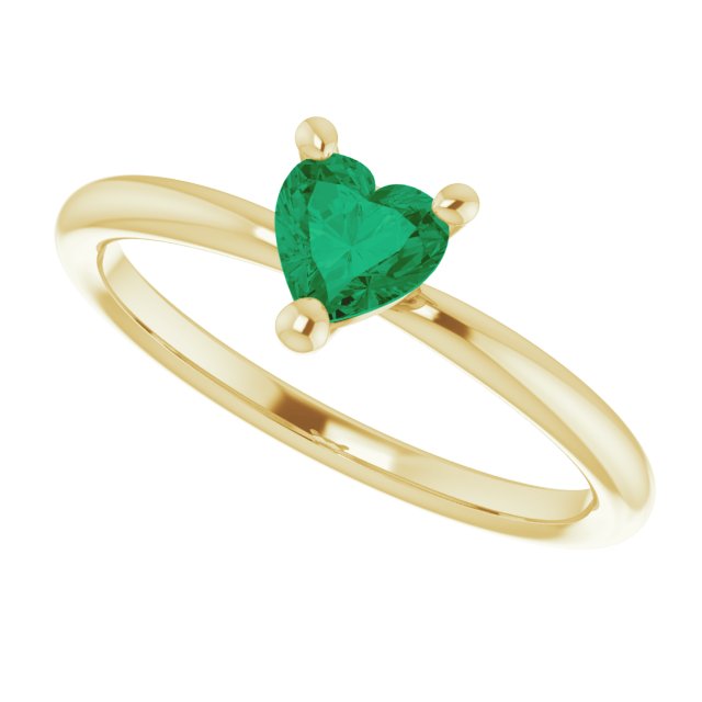 14K Gold Lab-Grown Emerald Heart Solitaire Ring - Yellow Gold - view 5
