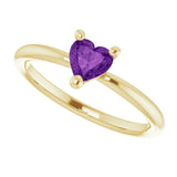 14K Gold Natural Amethyst Heart Solitaire Ring - Yellow Gold - view 5