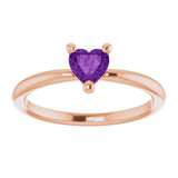 14K Gold Natural Amethyst Heart Solitaire Ring - Rose Gold - view 3