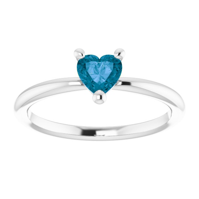 14K Gold Natural London Blue Topaz Heart Solitaire Ring - White Gold - view 3