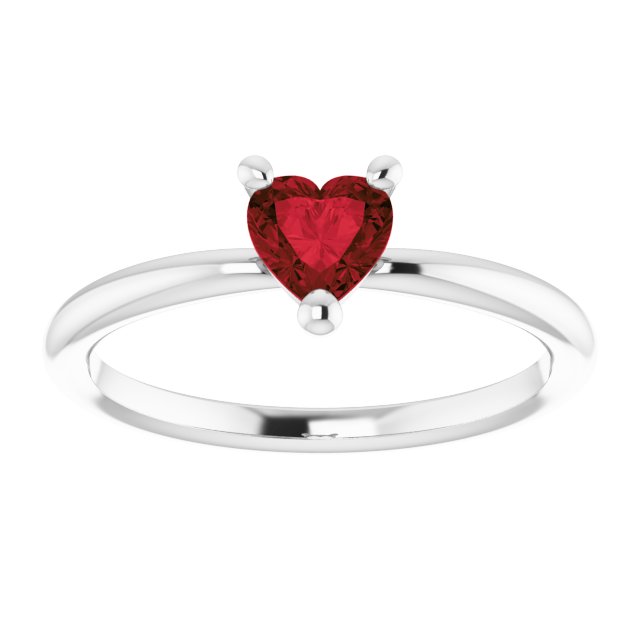 14K Gold Natural Mozambique Garnet Heart Solitaire Ring - White Gold - view 3