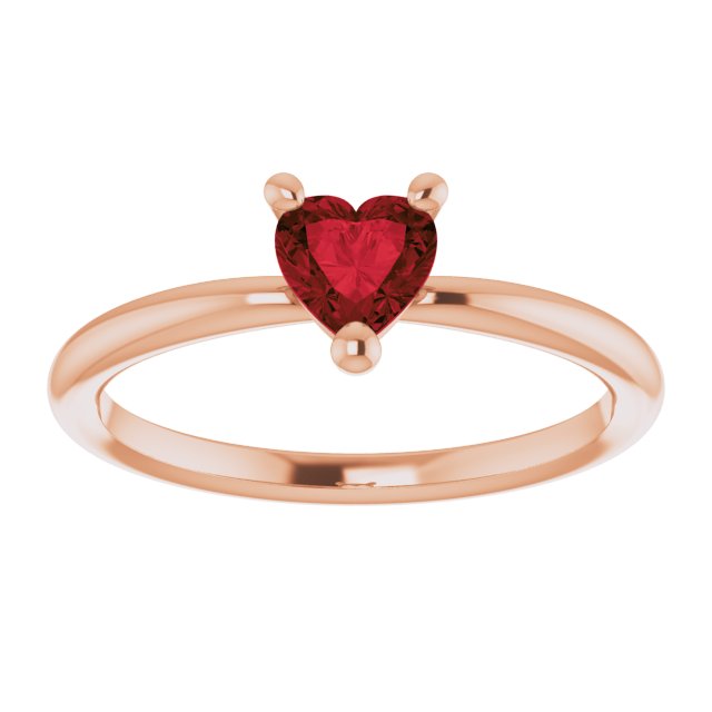 14K Gold Natural Mozambique Garnet Heart Solitaire Ring - Rose Gold - view 3