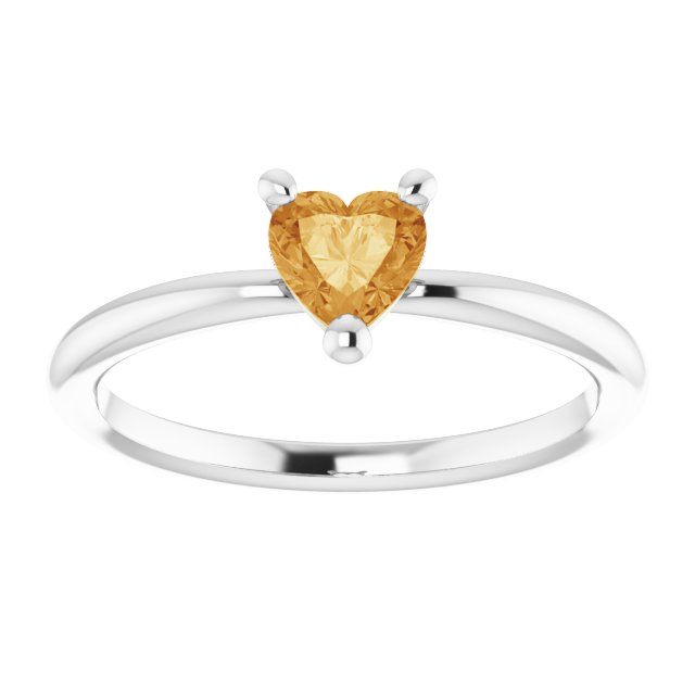 Platinum Natural Citrine Heart Solitaire Ring - view 3
