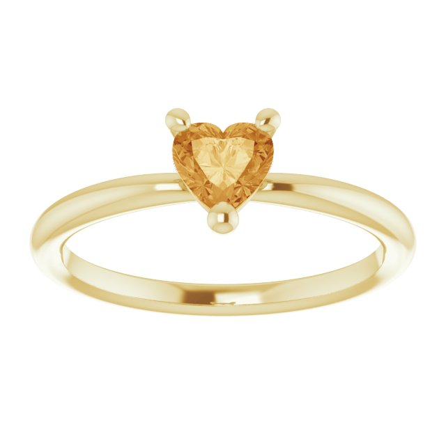 14K Gold Natural Citrine Heart Solitaire Ring - Yellow Gold - view 3