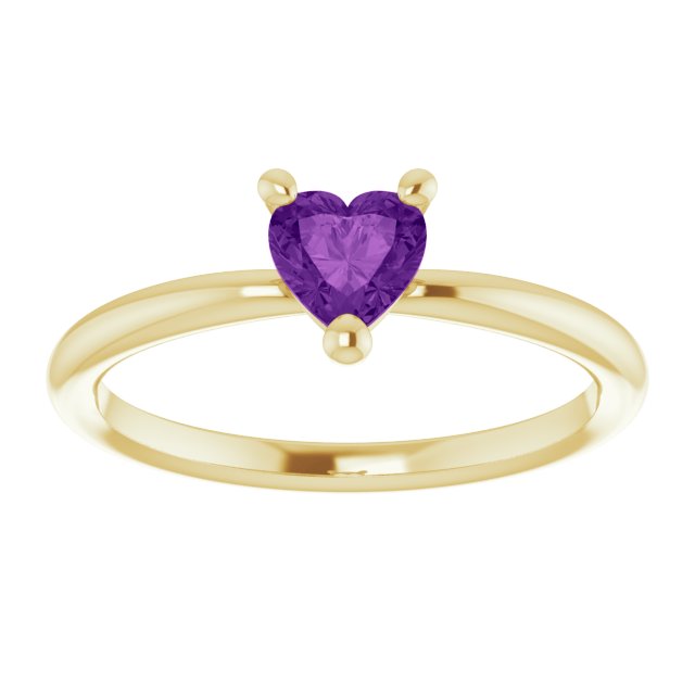 14K Gold Natural Amethyst Heart Solitaire Ring - Yellow Gold - view 3