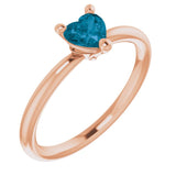 14K Gold Natural London Blue Topaz Heart Solitaire Ring - Rose Gold