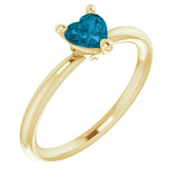 14K Gold Natural London Blue Topaz Heart Solitaire Ring - Yellow Gold