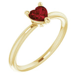 14K Gold Natural Mozambique Garnet Heart Solitaire Ring - Yellow Gold