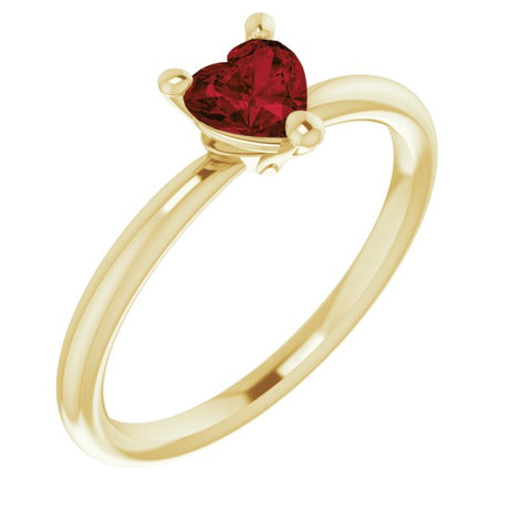 14K Gold Natural Mozambique Garnet Heart Solitaire Ring - Yellow Gold