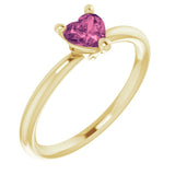 14K Gold Natural Pink Tourmaline Heart Solitaire Ring - Yellow Gold