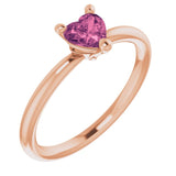 14K Gold Natural Pink Tourmaline Heart Solitaire Ring - Rose Gold