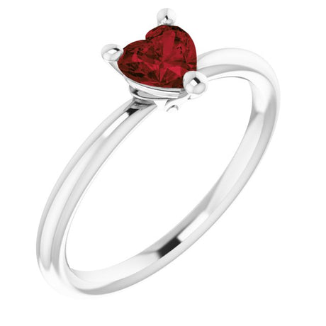 14K Gold Natural Mozambique Garnet Heart Solitaire Ring - White Gold