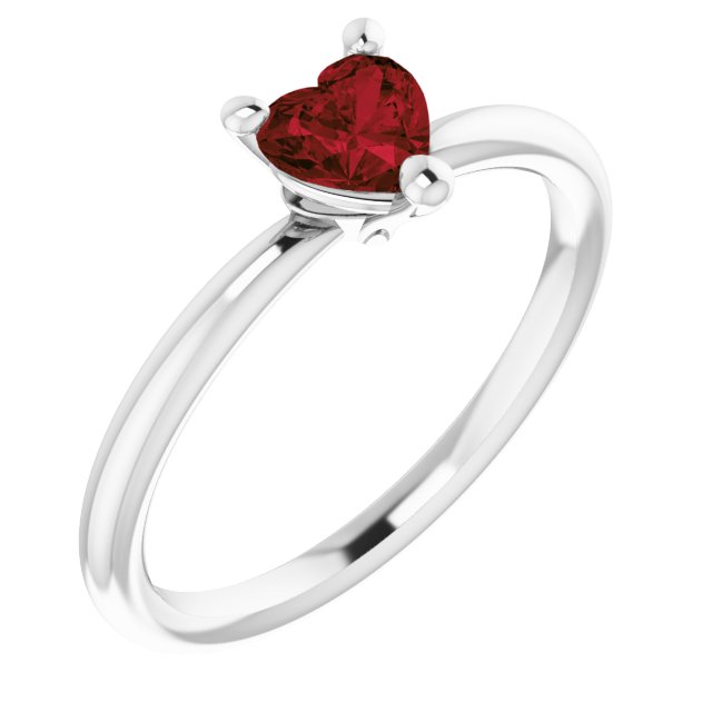 Platinum Natural Mozambique Garnet Heart Solitaire Ring