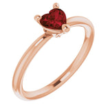 14K Gold Natural Mozambique Garnet Heart Solitaire Ring - Rose Gold