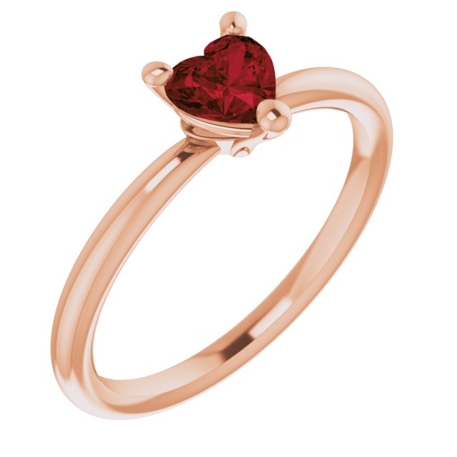 14K Gold Natural Mozambique Garnet Heart Solitaire Ring - Rose Gold