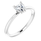 14K Gold Natural White Sapphire Heart Solitaire Ring - White Gold