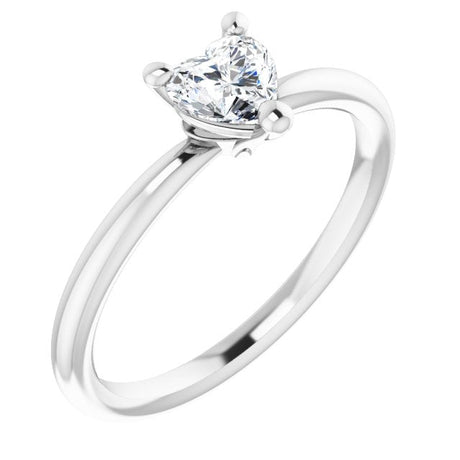 14K Gold Natural White Sapphire Heart Solitaire Ring - White Gold