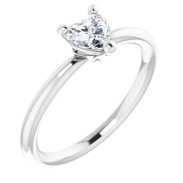 14K Gold Natural White Sapphire Heart Solitaire Ring - White Gold