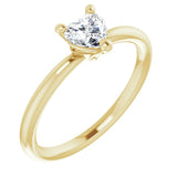 14K Gold Natural White Sapphire Heart Solitaire Ring - Yellow Gold