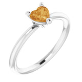 14K Gold Natural Citrine Heart Solitaire Ring - White Gold