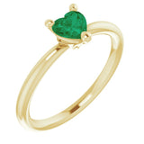 14K Gold Lab-Grown Emerald Heart Solitaire Ring - Yellow Gold