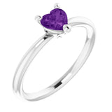14K Gold Natural Amethyst Heart Solitaire Ring - White Gold