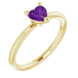 14K Gold Natural Amethyst Heart Solitaire Ring - Yellow Gold