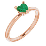 14K Gold Lab-Grown Emerald Heart Solitaire Ring - Rose Gold