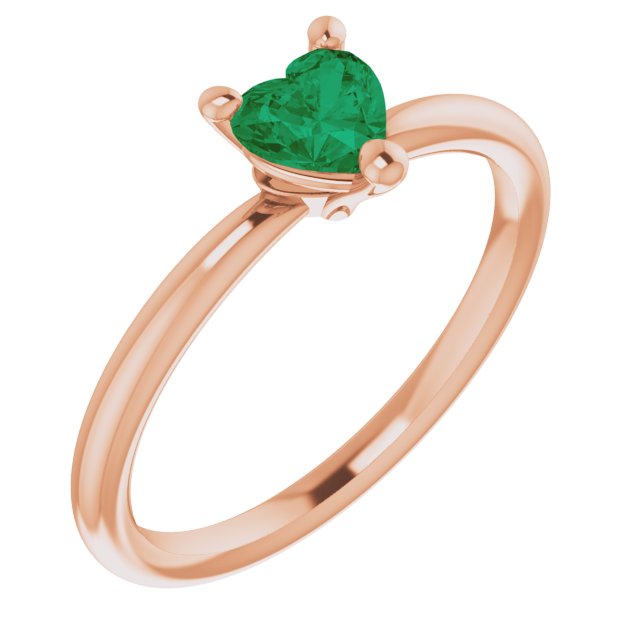 14K Gold Lab-Grown Emerald Heart Solitaire Ring - Rose Gold