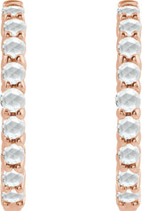 14K Gold Round Natural Diamond Cabochon Hinged Hoop Earrings - Rose Gold - view 4