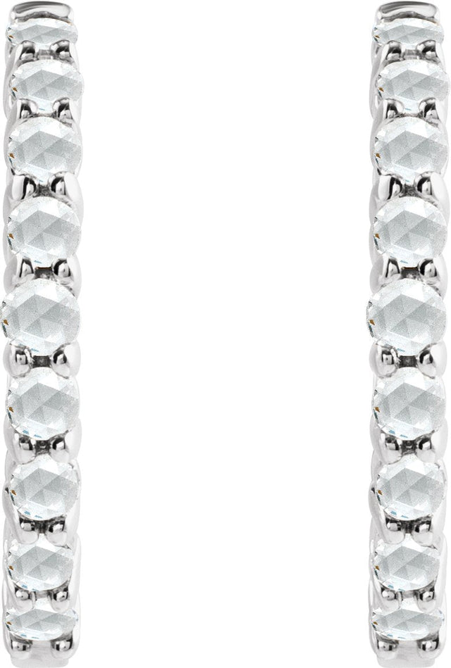 14K Gold Round Natural Diamond Cabochon Hinged Hoop Earrings - White Gold - view 4