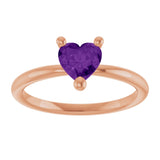 14K Gold Natural Amethyst Heart Solitaire Ring - Rose Gold - view 3