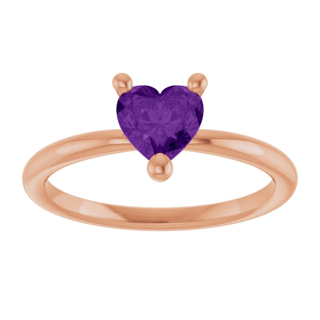 14K Gold Natural Amethyst Heart Solitaire Ring - Rose Gold - view 3