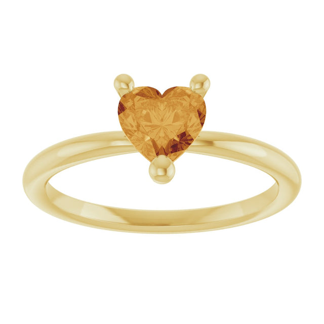 14K Gold Natural Citrine Heart Solitaire Ring - Yellow Gold - view 3