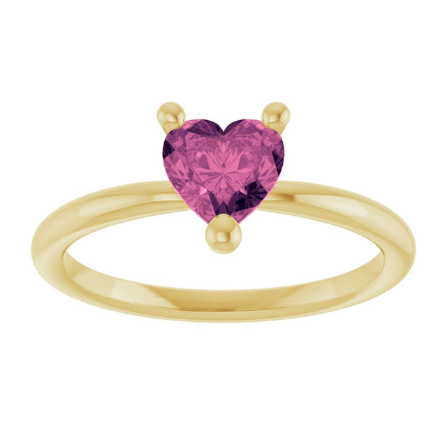 14K Gold Natural Pink Tourmaline Heart Solitaire Ring - Yellow Gold - view 3