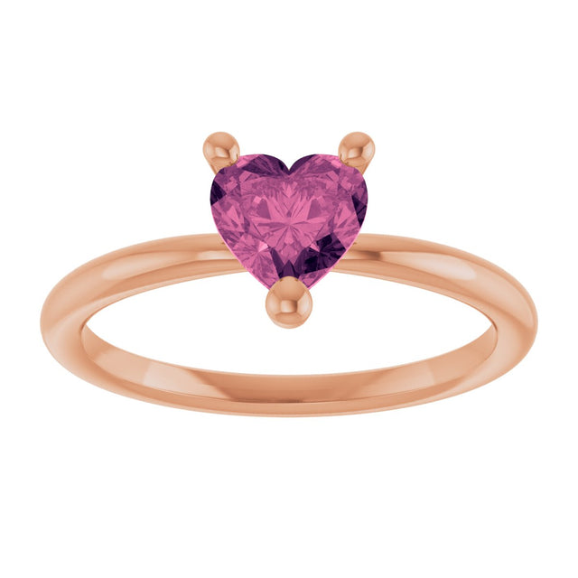 14K Gold Natural Pink Tourmaline Heart Solitaire Ring - Rose Gold - view 3