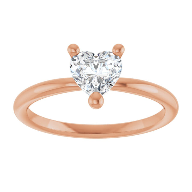 14K Gold Natural White Sapphire Heart Solitaire Ring - Rose Gold - view 3