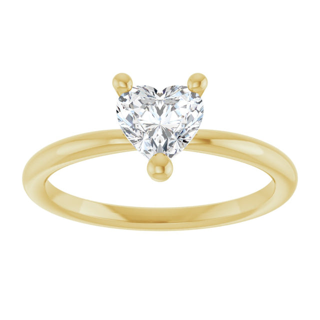 14K Gold Natural White Sapphire Heart Solitaire Ring - Yellow Gold - view 3