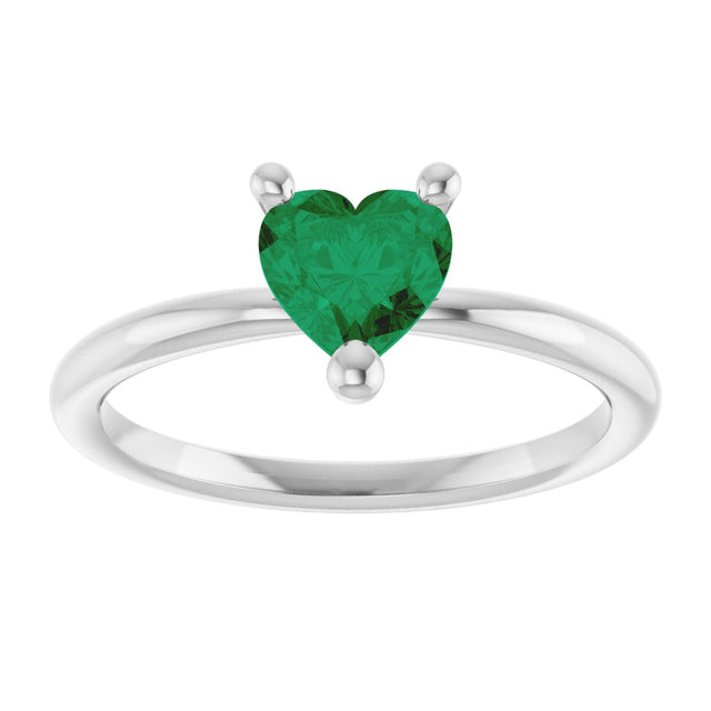 Platinum Lab-Grown Emerald Heart Solitaire Ring - view 3