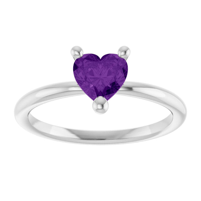 Platinum Natural Amethyst Heart Solitaire Ring - view 5