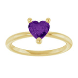 14K Gold Natural Amethyst Heart Solitaire Ring - Yellow Gold - view 2