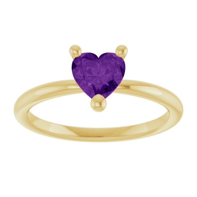 14K Gold Natural Amethyst Heart Solitaire Ring - Yellow Gold - view 2