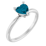 14K Gold Natural London Blue Topaz Heart Solitaire Ring - White Gold