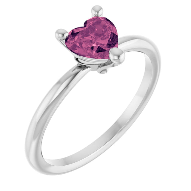 14K Gold Natural Pink Tourmaline Heart Solitaire Ring - White Gold