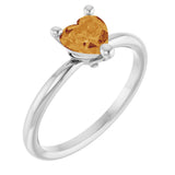 14K Gold Natural Citrine Heart Solitaire Ring - White Gold