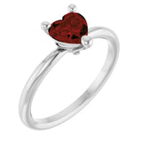 14K Gold Natural Mozambique Garnet Heart Solitaire Ring - White Gold