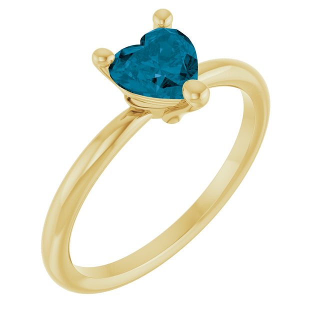 14K Gold Natural London Blue Topaz Heart Solitaire Ring - Yellow Gold